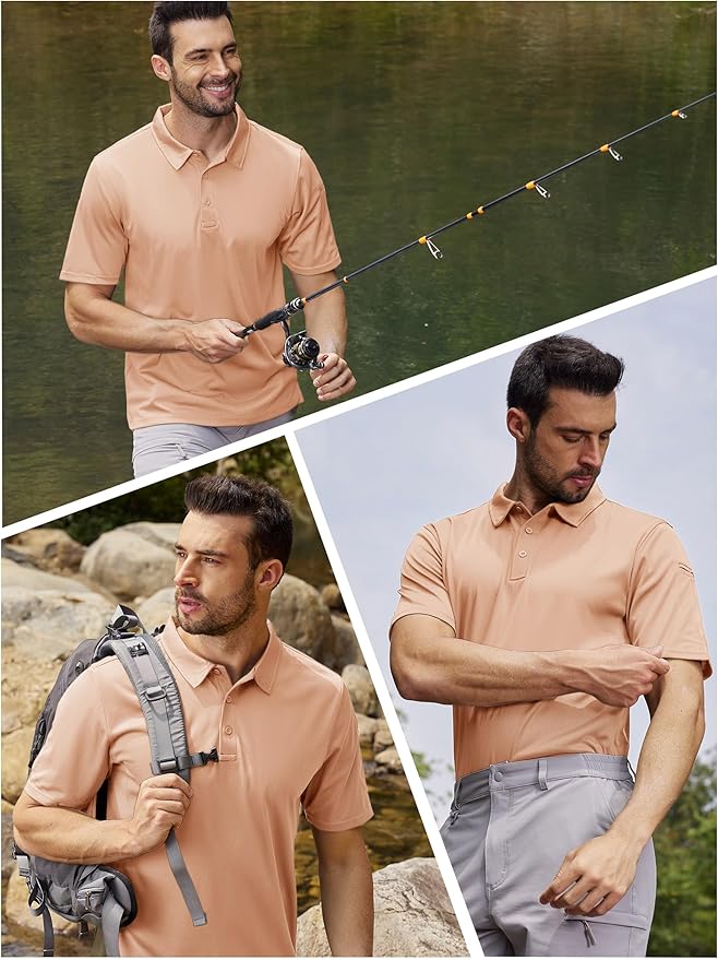 TACVASEN Mens Polo Shirt Short Sleeve Tactical Performance Collared Work Golf Shirts Dry Fit Pique Polos for Summer