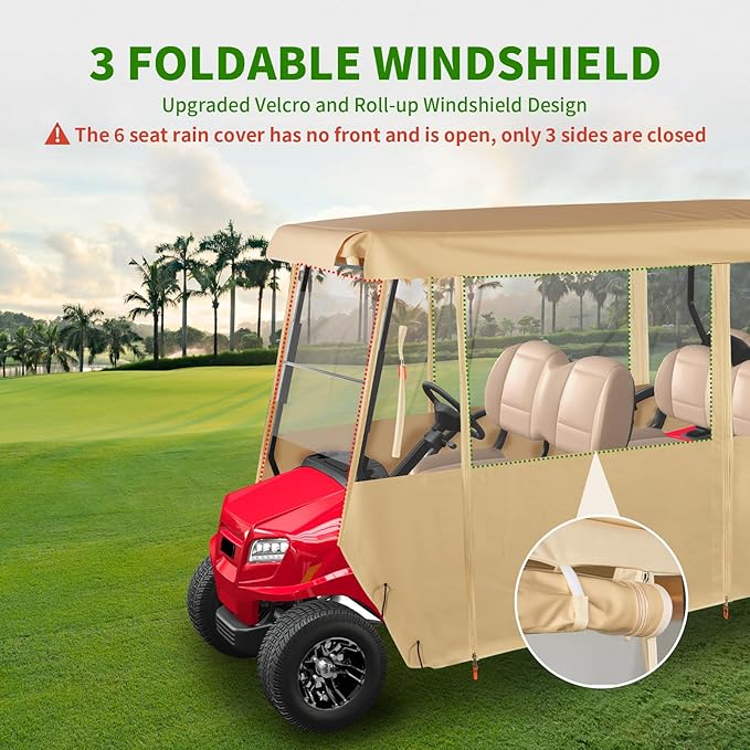 Tecoom Golf Cart Enclosure 2/4/6 Passenger, Golf Rain Cover 600D Waterproof Snowproof, Door Zippers, Clear Windows and Windproof Hooks, Universal Fit for EZGO, Yamaha, Club Car