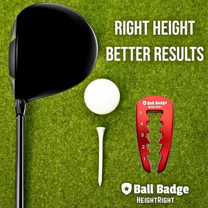 Ball Badge HeightRight Adjustable Golf Tee Height Tool – Precision Tee Height Setter for Consistent Swings, Durable Aluminum Design, Easy-to-Use Golf Training Aid