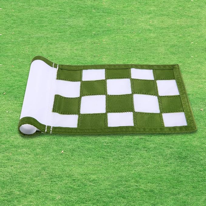 Nylon Golf Putting Green Flags - Solid & Checkered, Indoor/Outdoor, Portable Target Flags, 8.7"x6" (White-Green)