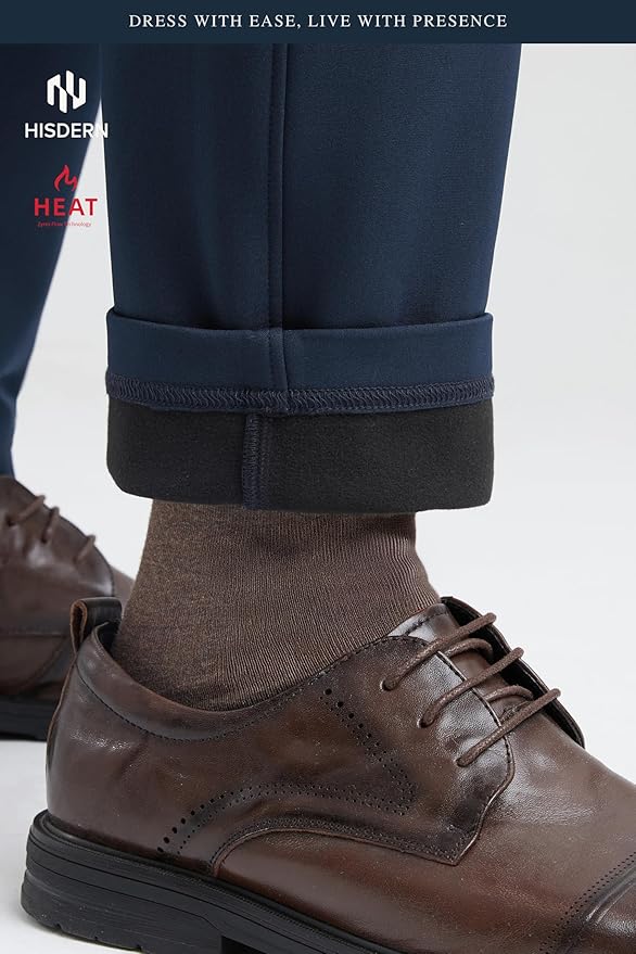HISDERN Heat 701 Men's Thermal Golf Pants Stretch Fleece 30"/32" No Iron Comfy for Winter Business Casual with Pocket