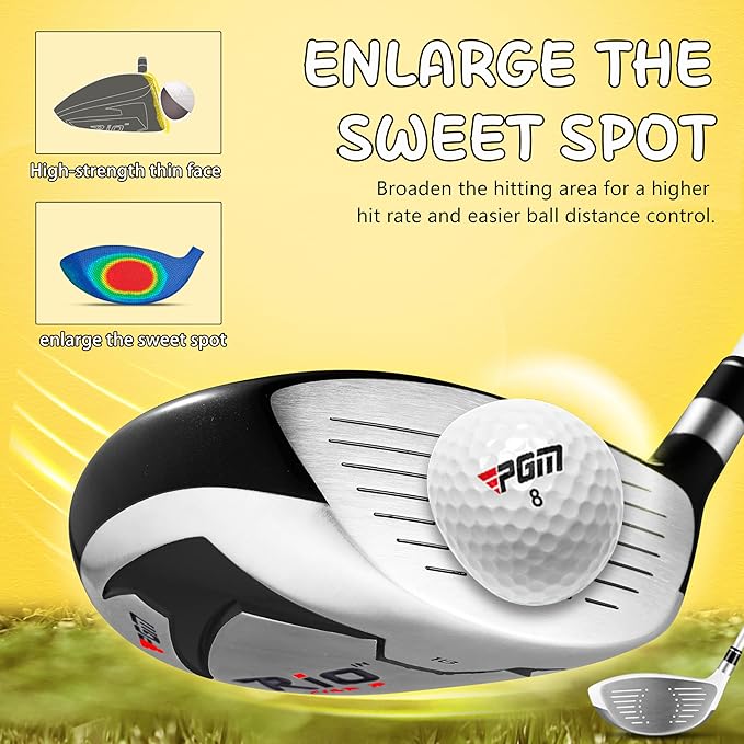 PGM Junior Golf Clubs Set - Kids Golf Clubs for Ages 3-5, 6-8, 9-12 | Right Handed - Oversized Sweet Spot 360cc Driver - Lightweight Graphite Shafts - Golf Stand Bag