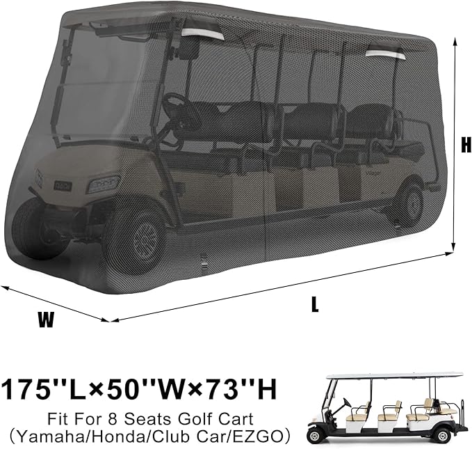 SAPUBK Golf Cart Cover Golf Cart Accessories with Side Door Ziper Compatible with Club Car/EZ-GO/Yamaha for Rain UV Dust Protection All Weather