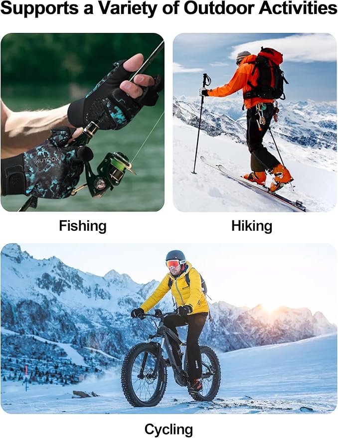 KUTOOK Winter Fishing Gloves for Men& Women Waterproof Glove Cold Weather Hunting Photography Shooting Hiking