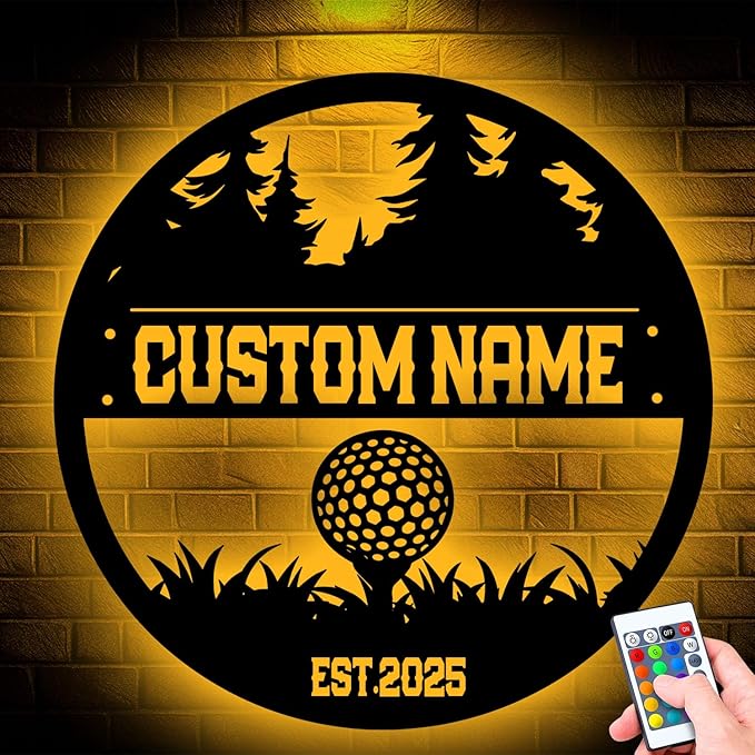Custom Golf Player Metal Sign, Personalized Wall Art with LED Lights, Unique Home Decor Gift for Golf Enthusiasts, Stylish Hanging Decoration for Offices or Man Caves