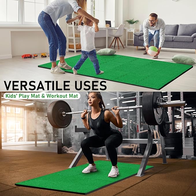 GAIARENA Artificial Turf Mat with Thick EVA Foam Base for Golf Simulator, Grass Tiles Base for Golfing Hitting Practice Mat, Artificial Grass Mat Floor Decoration for Indoor Outdoor