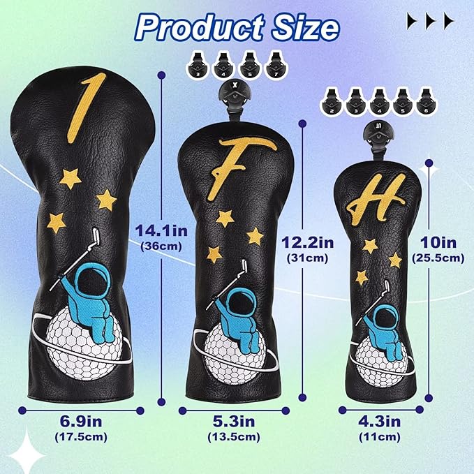 Astronaut Series Golf Headcovers, Synthetic Leather Golf Head Covers for Driver, Fairway Wood and Hybrid, Golf Putter Covers for Mallet and Blade