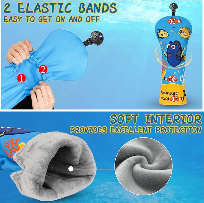 Golf Club Head Covers, Underwater World Driver Headcover Hybrid Headcover Fairway Wood Head Covers Magnetic Blade Putter Cover with Interchangeable Tags for All Brand