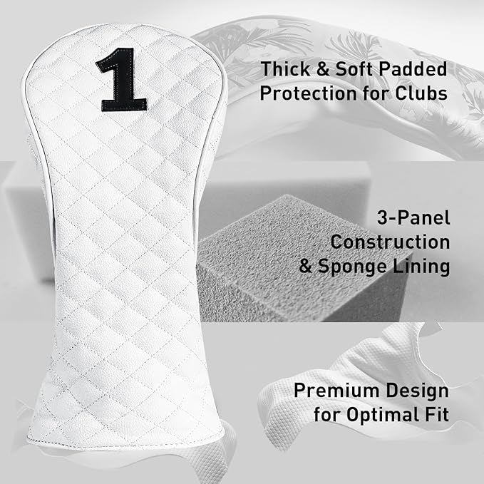 FINGER TEN Golf Club Head Covers for Woods Driver Fairway Hybrid with Interchangeable Number Tag 1 3 5 Premium Leather Headcovers for Women Men