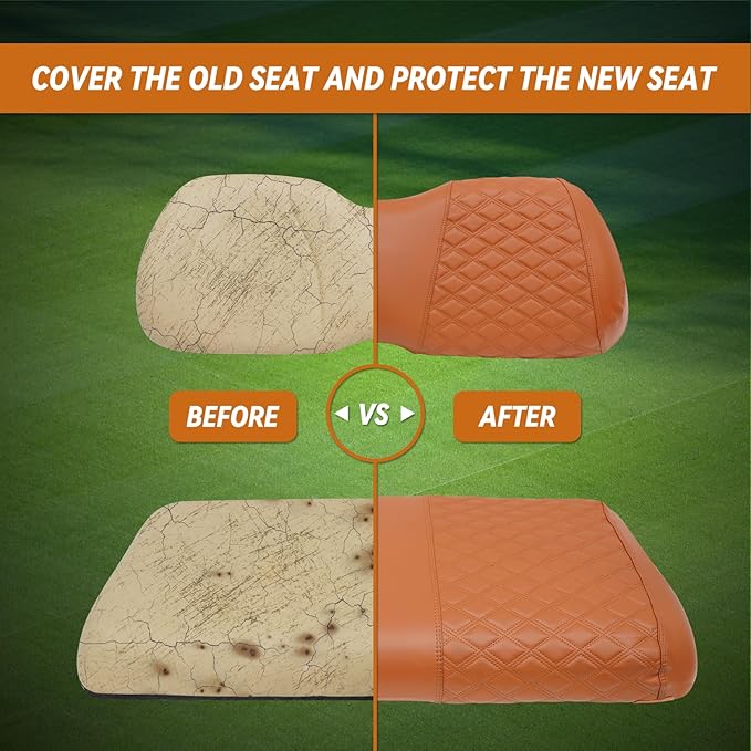 Golf Cart Front and Rear Seat Covers Waterproof and Sun Resistant Marine Grade Vinyl Leather Seat Cover Accessories for Club Car Precedent 2004+, Brown(4PCS)