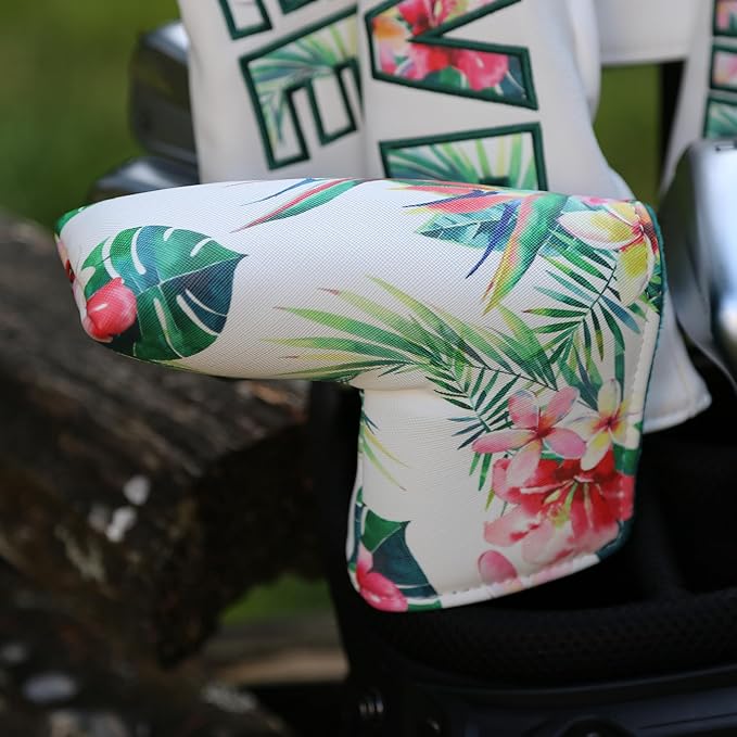 Golf Club Head Covers - Premium Leather Driver, 3 & 5 Fairway Wood, Hybrid Headcovers, Putter Covers for Blade and Mallet, and Alignment Stick Covers
