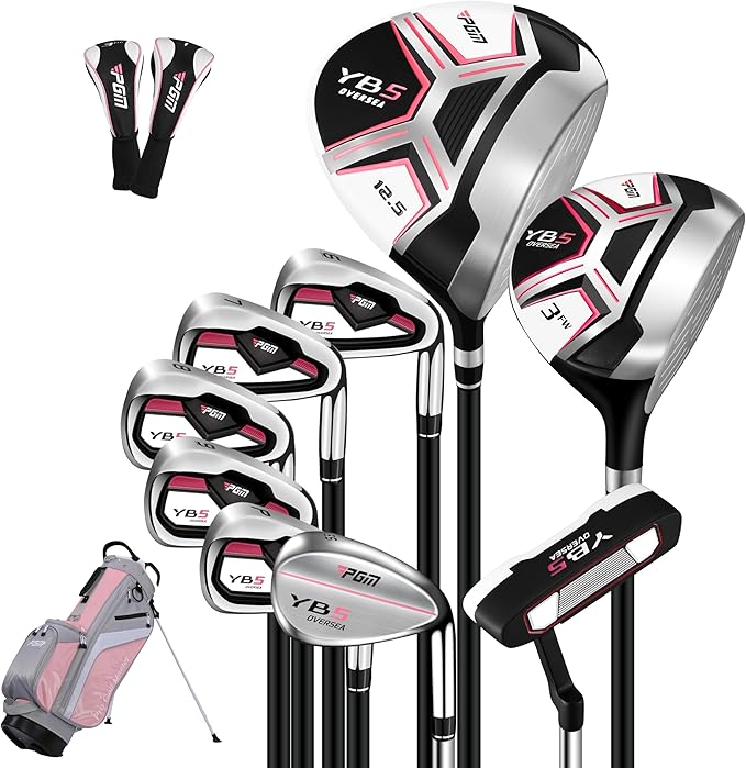 PGM 12/15 Pieces Women's Complete Golf Club Set – Full Set with 460cc Driver, Fairway Wood, Hybrid, Irons, Putter, Golf Stand Bag - Golf Clubs Women Right Handed