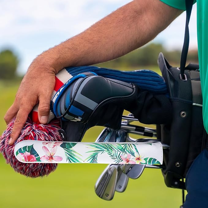 Golf Club Head Covers - Premium Leather Driver, 3 & 5 Fairway Wood, Hybrid Headcovers, Putter Covers for Blade and Mallet, and Alignment Stick Covers