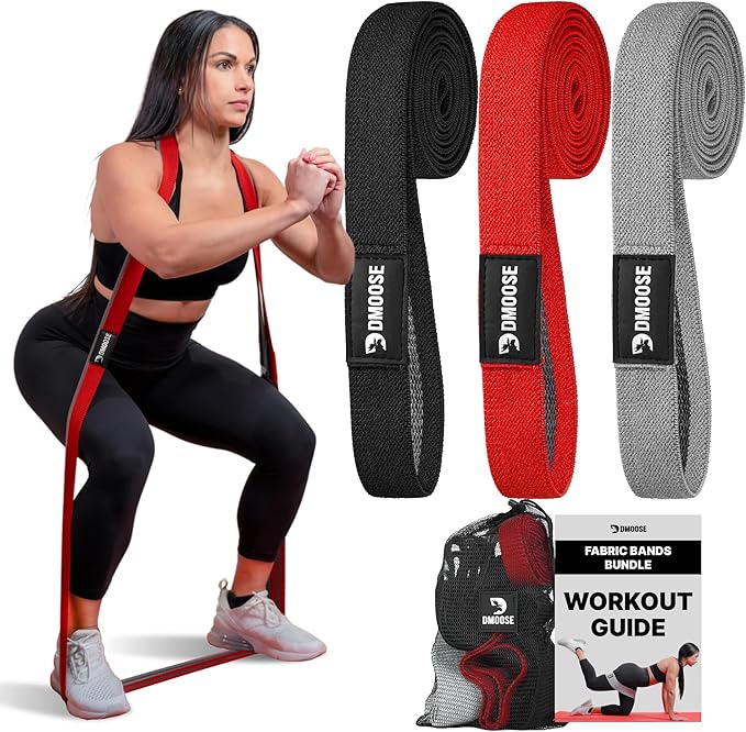 DMoose Fitness Fabric Resistance Bands for Full Body Exercises - Non-Slip Thick Cloth Stretch Band for Squats, Lunges & Bicep Curls - Long Resistance Bands for Working Out - Booty Band for Men & Women