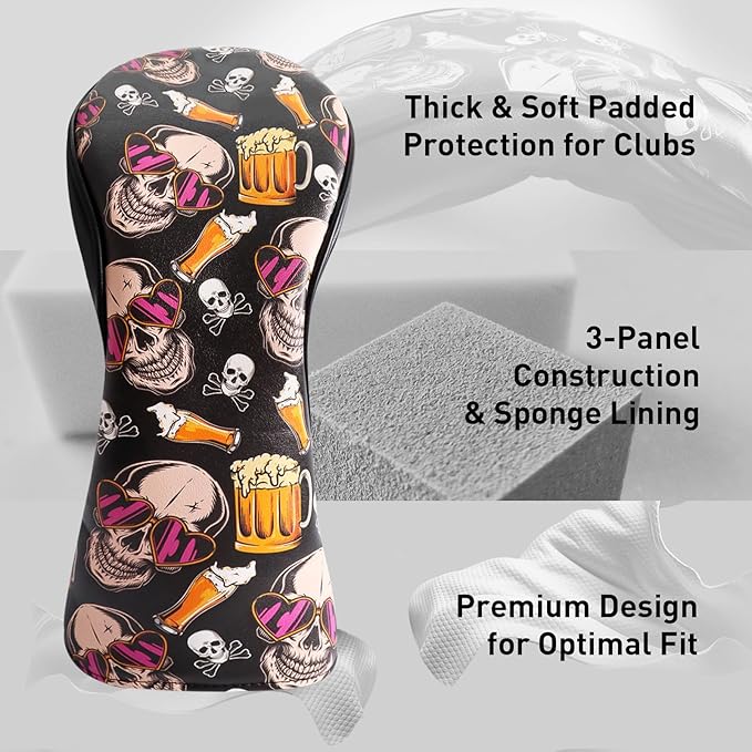 FINGER TEN Golf Club Head Covers for Woods Driver Fairway Hybrid with Interchangeable Number Tag 1 3 5 Premium Leather Headcovers for Women Men