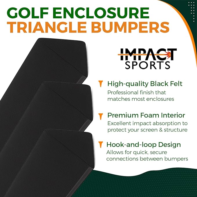 Impact sports Golf Enclosure Triangle Bumpers Impact-Absorbing Safety Padding for Simulator Edges – Connectable Design Rebounds Golf Balls – Fits Bottom Edge or Poles