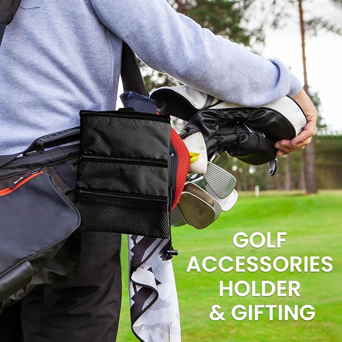 FINGER TEN Golf Pouch Bag for Valuables Tee Color with 4 Golf Pencil Pack, Zippered Pocket Gear Clip Hook to Bag