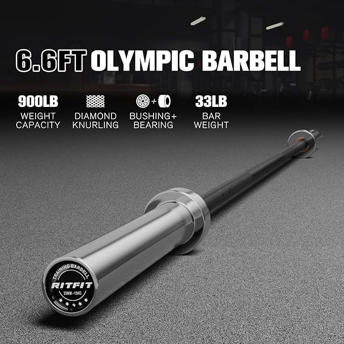 RITFIT 7FT Olympic Barbell for Strength and Weightlifting Training - 2 Inch Olympic Bar for Squat, Deadlift, Bench Press, Curl, Overhead Press - 500lbs/1000lbs/1500lbs Capacity