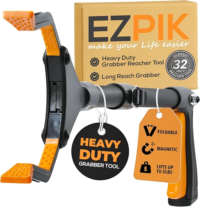 EZPIK Classic 32" Flexible Folding Grabber Tool for Elderly + Magnets, Reacher for Disabled & Seniors Heavy Duty Rotating Grippers for Reaching Underneath, Trash Grabbers & Pickers for Mobility