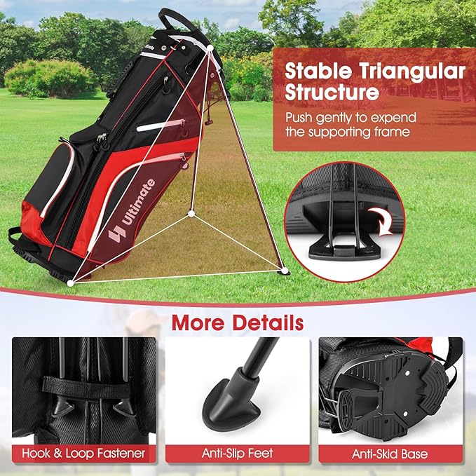 ULTIMATE 14-Way Golf Stand Bag, Portable Golf Bag w/ 6 Pockets,Cooler Bag & Waterproof Valuable Pocket, Rain Hood, Ergonomic Dual Strap System & Carrying Handles, 5 LBS Lightweight for Adults