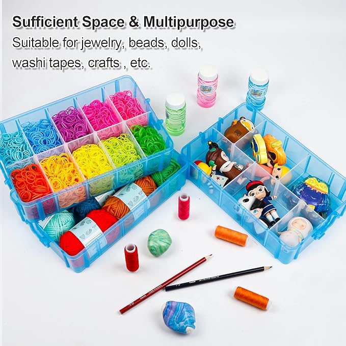 INSCRAFT 7 Layers Stackable Storage Container, 70 Adjustable Compartments (Blue) Stackable Storage Container, Perfect for Kids Toys, Art Crafts, Jewelry, Supplies, Mini Case & Letter Sticker Included
