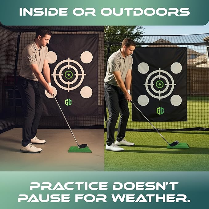 GrdnCare Heavy-Duty Golf Hitting Net 10x8x5.5 FT- Golf Practice Net with Silent Target Tarp, 5-Ply Net, Mat & Tee, Steel Tubes, Poles & Carry Bag - Golf Nets for Backyard, Indoor, Outdoor & Garage