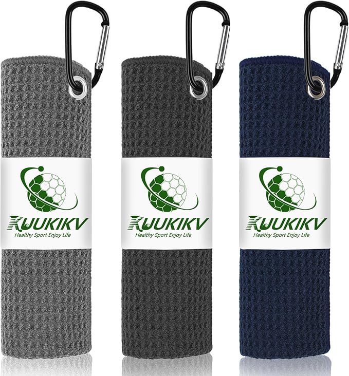 3 Pack 16" X 16" Golf Towels for Golf Bags for Men, Premium Waffle-Pattern Golf Towel with Carabiner Clip, Super Absorbent Microfiber Towel, Golf Accessories for Men, 3 Stain-Resistant Colors