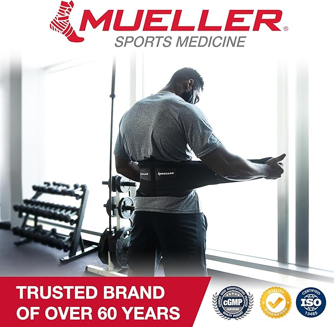 MUELLER Sports Medicine Lumbar Back Brace with Removable Pad, Ideal for Upper and Lower Back Pain, Relief & Support for Men and Women, Strains, Sciatica, Scoliosis, Black, Regular Size