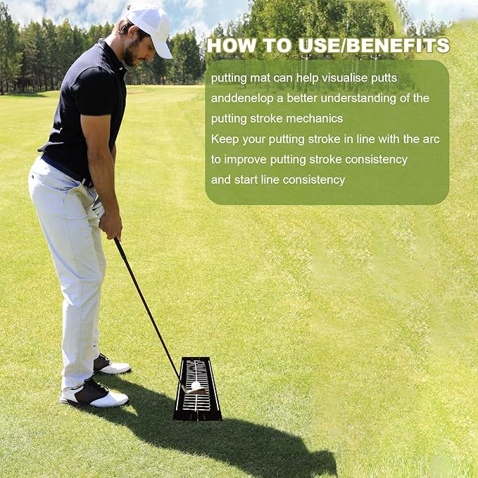 Golf Putting Mats Practice Indoor 30 x 8.27 Inch Golf Putting Practice Training Aid Alignment Track Green Mat Exercise Putter Training Supplies