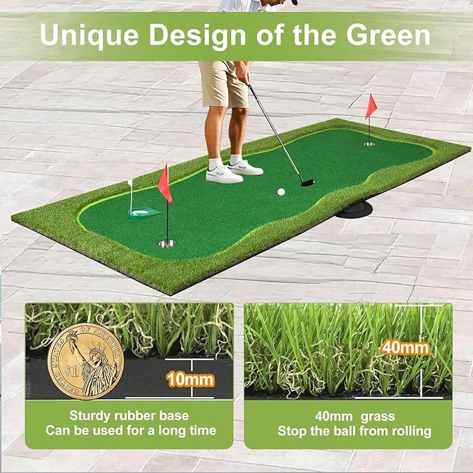 Golf Putting Green Mat, Professional Large Putting Mat with Movable Cup/Slope Pad for Indoor & Outdoor