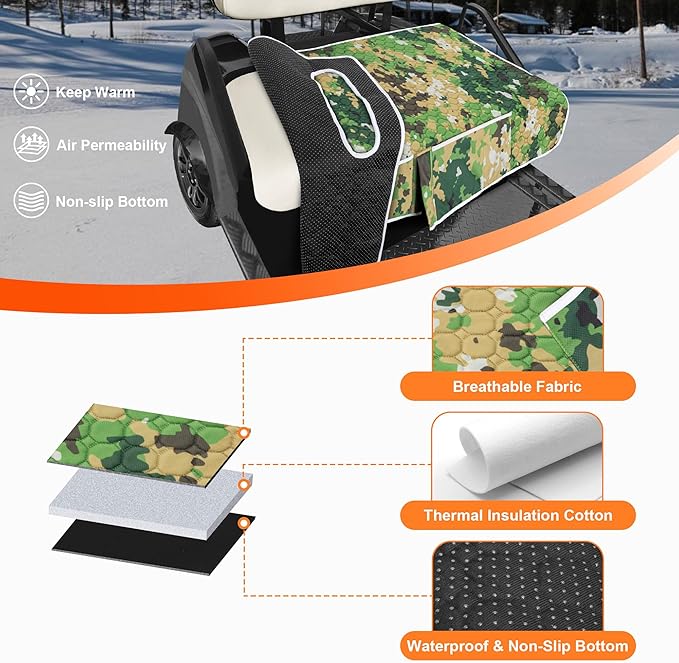 Golf Cart Seat Covers, Universal Golf Cart Seat Towel Blanket with 4 Front Pockets & Nonskid Bottom Fits for EZGO, Yamaha, Club Car and More 2 Person Seats Golf Carts