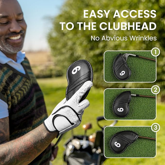Golf Club Covers Iron Value 12 Pack Stylish Synthetic Leather Headcover, Embroidery Numbers Head Covers Universal Protector Fit Main Iron Wedge Clubs, Accessories Travel for Men Women