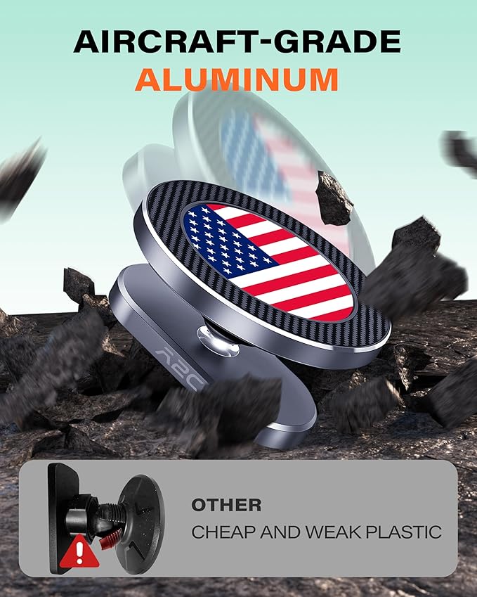 A2C American Flag Alloy Magnetic Golf Cart Phone Holder Compatible with MagSafe iPhone 12-17 Mini Fits EZGO, Club Car, Yamaha, Icon, Golf Accessories for Men Golfers Women Essentials Gift (US Flag)