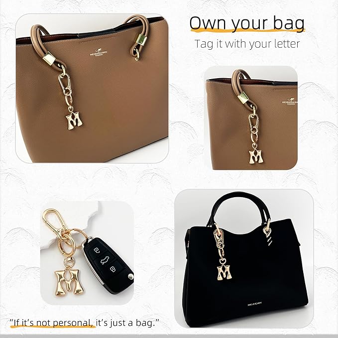 Gold Bubble Heart, Cherry, Bow & More Designs Letter Initial Keychain Bag Charms – Cute Purse Charms for Handbags