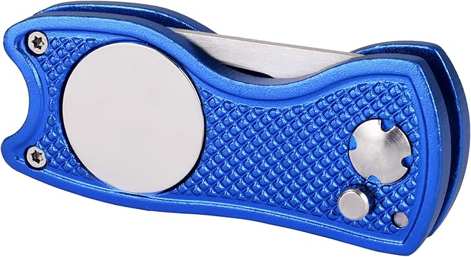 Mile High Life Microfiber Waffle Pattern Golf Towel | Club Groove Cleaner Brush | Foldable Divot Tool with Magnetic Ball Marker (Blue Towel/Brush/Fish Divot)