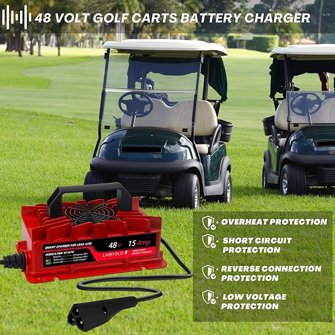 48V Golf Carts Battery Charger for 15 AMP EZGO RXV & TXT, 4-6 Hours Full Charger, Club Car Charger 48 Volt,with 2008-Present EZGO RXV & 2014-Present TXT