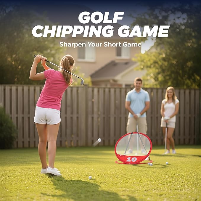 Vitality Sports Golf Chipping Net, 3PCS Pop-Up Golf Practice Net for Backyard, Indoor Outdoor Chipping Game with 3 Targets, 1 Hitting Mat, 20 Balls, Tee Box