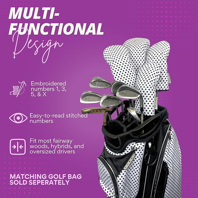 Taboo Fashions Designer Resort Golf Club Covers for Women - Numbered Golf Headcovers Set for Driver, Woods & Hybrid - Weather/Moisture Resistant Protection, Pack of 4