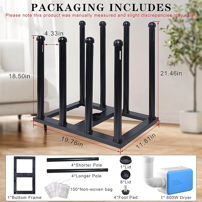 Boot Rack with Drying & Deodorizer, Heavy Duty Anti Rollover and Storage Functions, Suitable for Various Boots, Shoes, Gloves, Helmets, With Multifunctional Portable Dryer with Timer 600w
