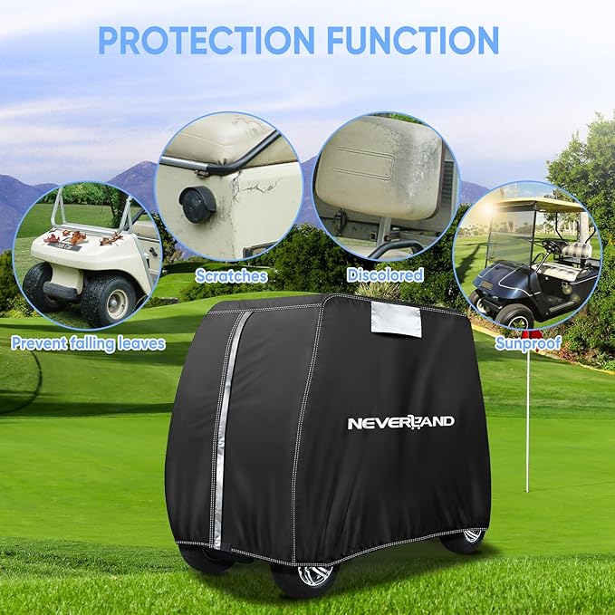 NEVERLAND Golf Cart Cover - Waterproof Golf Cart Covers - Fits for Yamaha Golf Carts EZ GO Club Car - Outdoor Windproof Sunproof (Black, Fit for 2+2/4 Passenger Cart)