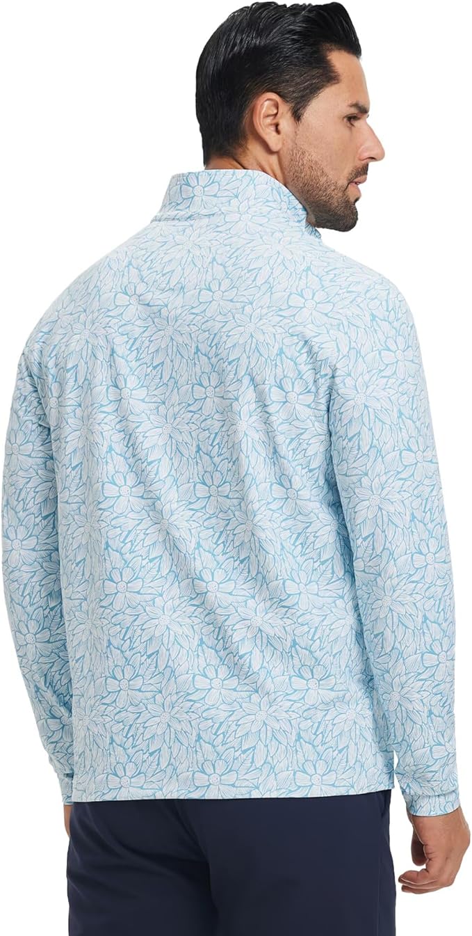M MAELREG Quarter Zip Golf Pullover Men Dry Fit Long Sleeve Performance Wicking 1/4 Zip Full Print Pullover Mens Sweatshirt