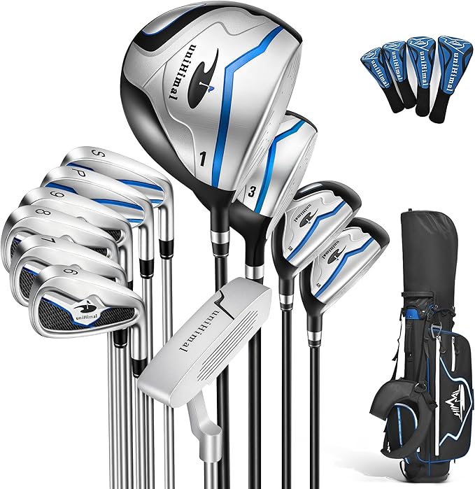 Men’s Golf Club Set, Right Hand – 13–16 Piece Complete Set with Driver, Woods, Hybrids, Irons, PW, SW, Putter, Stand Bag and Headcovers