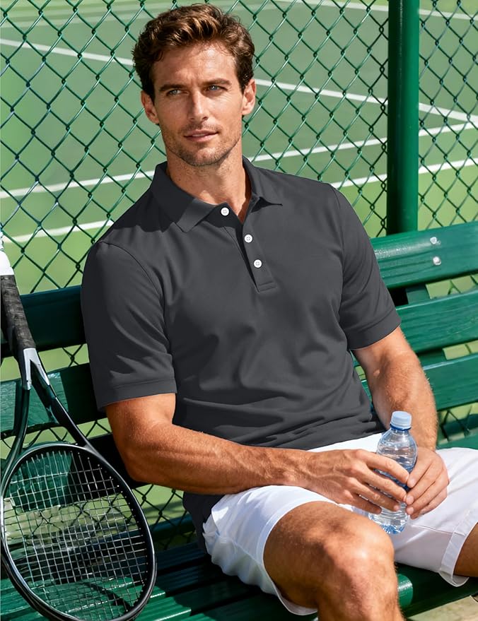 MAGCOMSEN Men's Polo Shirts 3 Buttons Casual Work T Shirts Quick Dry Short Sleeve Golf Shirt Pique Jersey Outdoor Performance