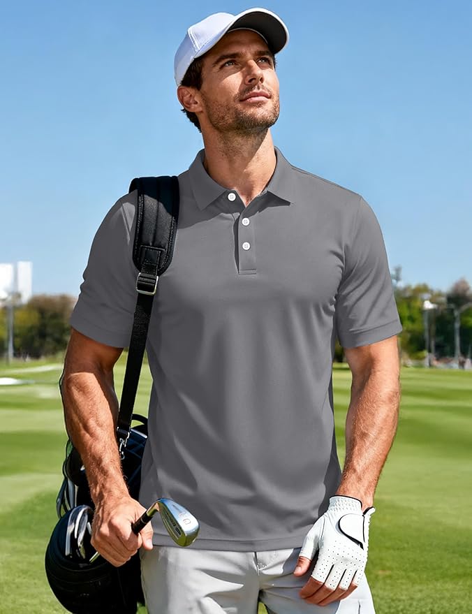 MAGCOMSEN Men's Polo Shirts 3 Buttons Casual Work T Shirts Quick Dry Short Sleeve Golf Shirt Pique Jersey Outdoor Performance