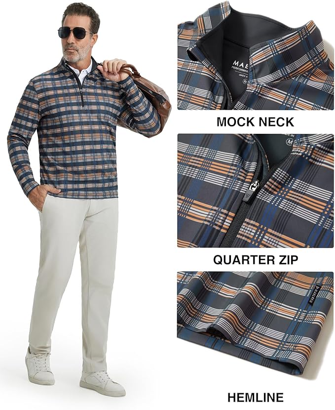 M MAELREG Quarter Zip Golf Pullover Men Dry Fit Long Sleeve Performance Wicking 1/4 Zip Full Print Pullover Mens Sweatshirt