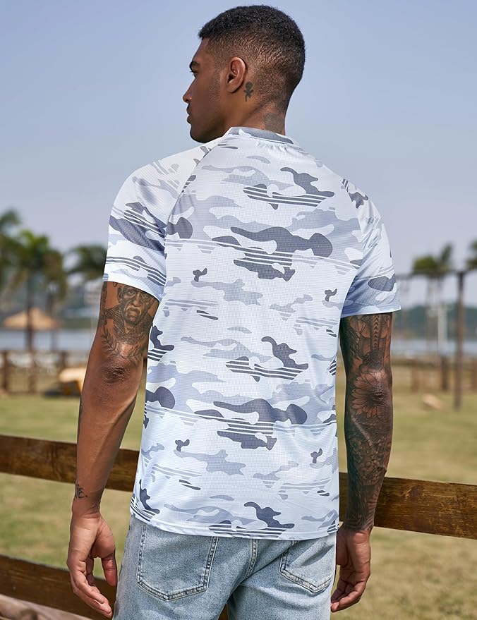 TAPULCO Mens Collarless Golf Shirts Short Sleeve Dry Fit Stretch Casual Breathable Lightweight Tshirts