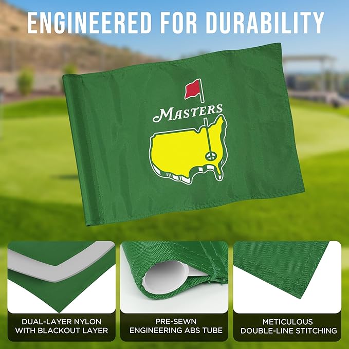Golf Flag with Tube, Double-Side Printed Augusta National Flag, 420D Nylon Golf Pin Flags, Putting Green Flags for Golf Course Driving Range Collection, 14" H x 20" L, Green