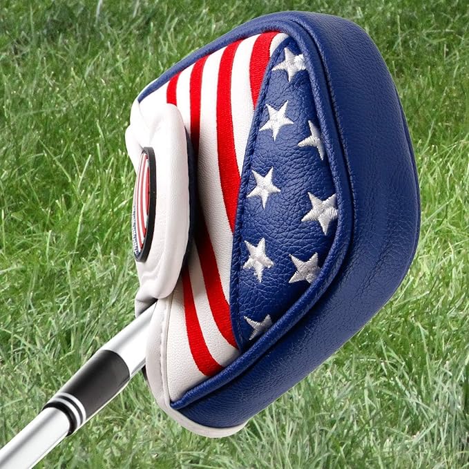 Golf Putter Cover USA Mallet Putter Headcover with Magnetic Closure Leather Golf Club Covers for Most Brand