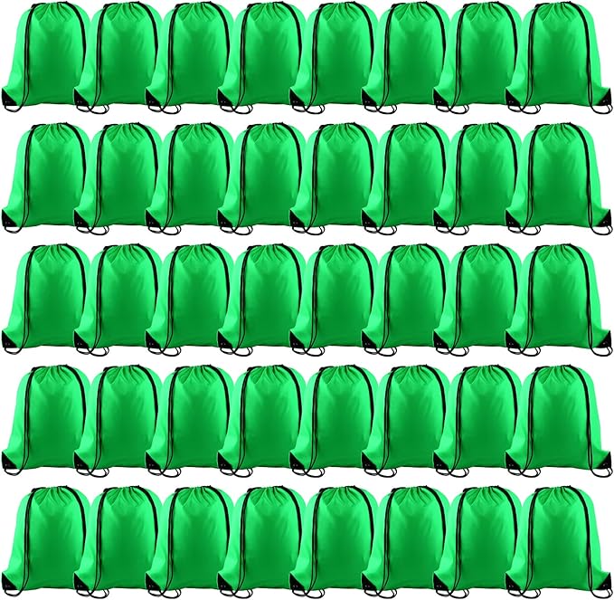KUUQA 50Pcs Green Drawstring Backpack Bulk Drawstring Bags String Bags Storage Bags Gym Backpack for Sport Gym Traveling