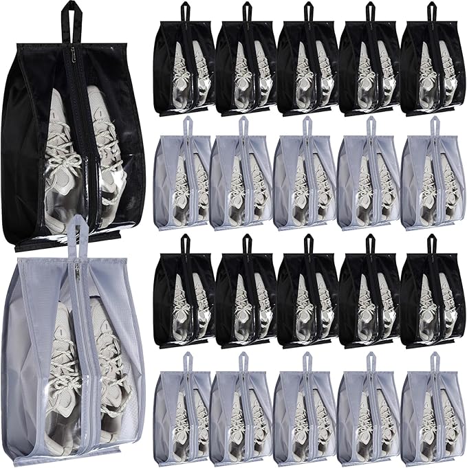 Windyun 20 Pcs Shoe Bags for Travel Waterproof Sneaker Bag Multi Color Shoe Carrier with Zipper Portable Shoe Pouch for Men Women